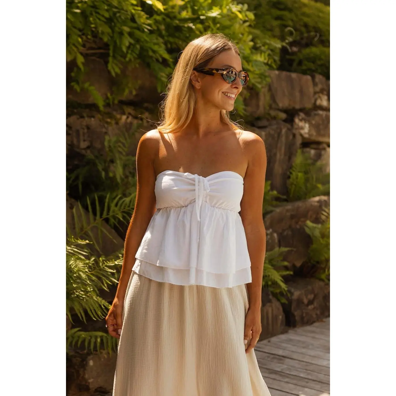 EASY CLOTHES Women's Ecru Lia Top, Linen-Cotton Blend, Fitted Feminine Blouse for Women