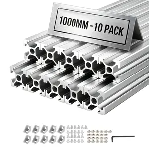 【Summervibes】VEVOR 10PCS 2020 Aluminum Extrusion Profile, 39.37 Inch 1000 mm, T Slot European Standard Anodized Linear Rail, High-Strength Extruded Aluminum Rail, for 3D Printer Parts and CNC DIY Workbench, Silver