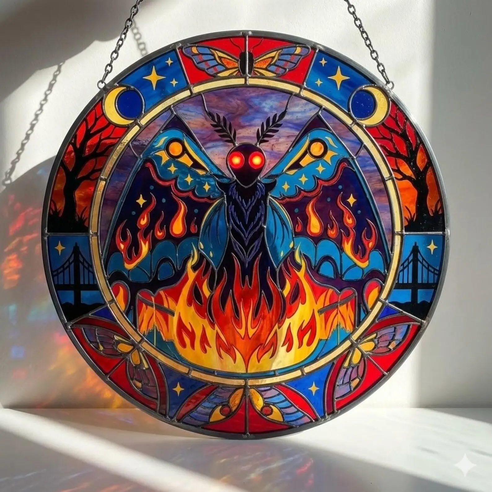 Mothman Suncatcher, Gothic Cryptid Window Hanging, Witchy Bedroom Decor, Creepy Cute Sun Catcher Art