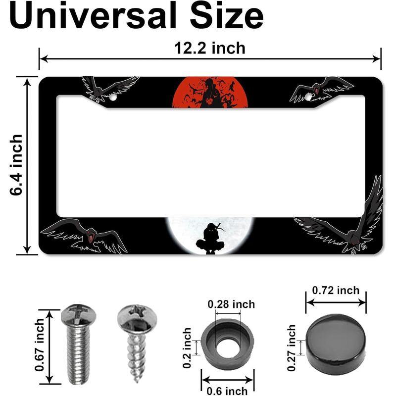 Cute Anime Aluminum License Plate Frames (2pcs Black) – Fits Standard US 12.2x6 Inch Vehicles, for Men  Women