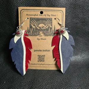 Handcrafted genuine leather feathers 4th of july light is a feather you canlight is a feather, you can wear em all day.