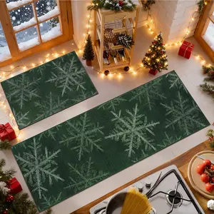 Merry Christmas kitchen mat, Christmas rug, Farmhouse kitchen rug, 2Pcs non-slip kitchen rug set, green Christmas snowflake pattern, soft comfortable mat, machine washable, Christmas gift, suitable for kitchen, dining room, bedroom, living room