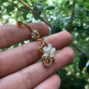Flower Kitty Cat Belly Button Ring