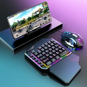 2-In-1 Half-Hand Game Keyboard & Mouse Set, Wired Mechanical RGB Illuminated Keyboard with Wrist Rest, Mobile Converter for Android iOS