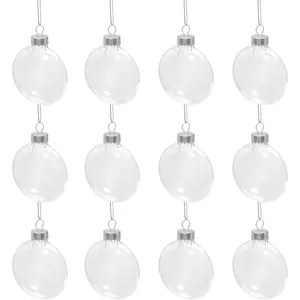 12 Pack Clear Fillable Ornaments Balls, 3.15 Inch DIY Plastic Flat Disc Ornaments, Plastic Fillable Ornament Ball for DIY Craft Projects, Wedding, Christmas, Party, Home Decor