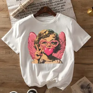 Women's Y2K Cherub Graphic Tee - Cute Coquette Short Sleeve T-Shirt, Flattering Tops for Summer Outfits