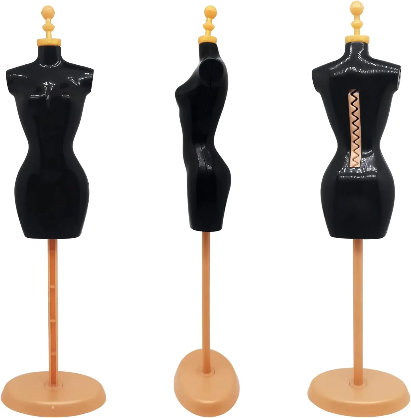 Doll Dress Form Mannequin Dress Form Torso Stand with Base Stand for Apparel Design and Costume Jewelry Display(Black Gold,4pcs)