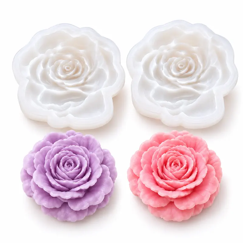 2PCS 3D Peony Flower Silicone Molds for Chocolate, Fondant, Mousse,Cake Decorating Tool, Candy Mold for Valentine’s Day Desserts,Resin Casting, Soap Making & DIY Crafts