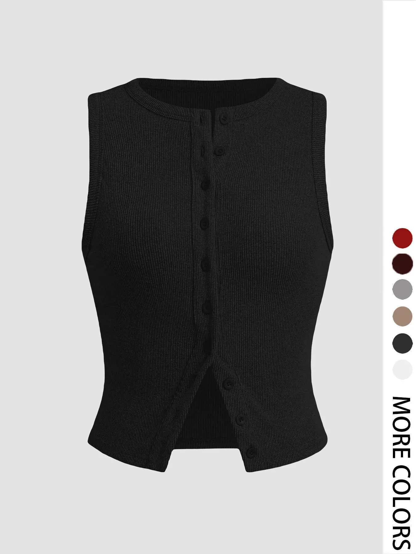 Women's Plain Button Front Ribbed Crop Tank Top, Casual Sleeveless Round Neck Top for Daily Wear, Ladies Clothes for All Seasons, Minimalist Sleeveless Top