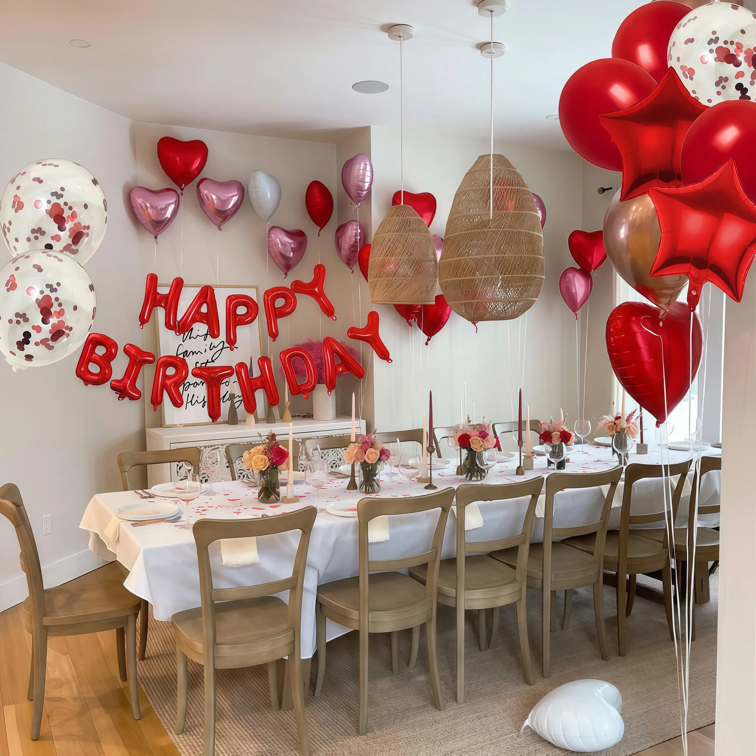 Red Birthday Decorations – 3D Foil “Happy Birthday” Balloon Banner, Pentagram & Heart Foil Balloons, Confetti Balloons Kit | Perfect Gift for Birthday Party Supplies