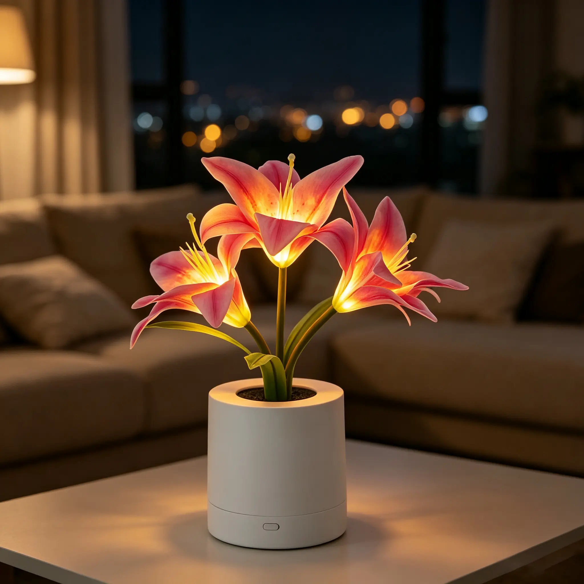 Artificial Lily Flower Lamp, USB Powered LED Potted Lily Night Light, Tabletop Floral Bonsai Decor Lamp, Indoor Bedroom Living Room Desk Ornament, Birthday Mother's Day Valentine Anniversary Gift for Women