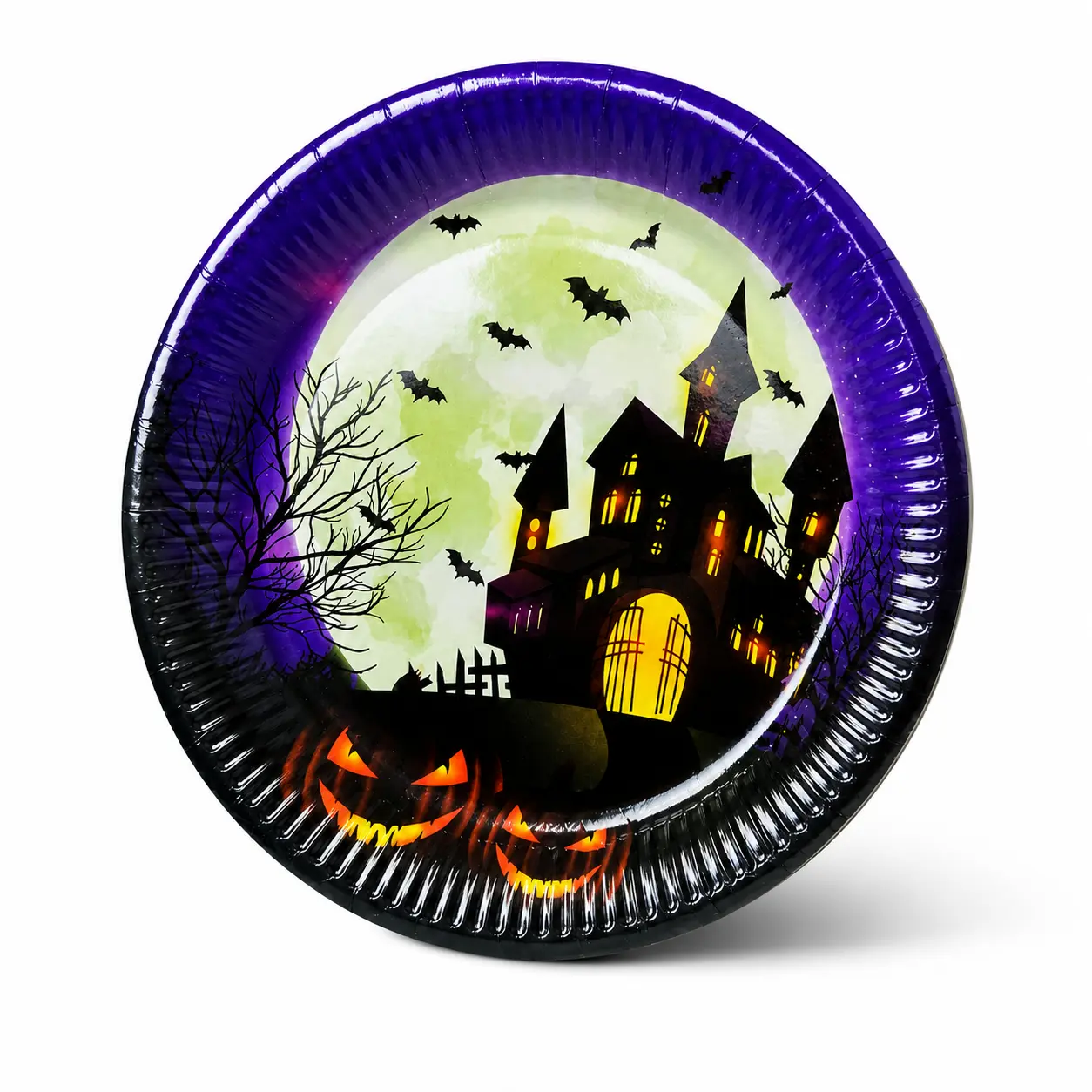Haunted Castle Holiday Printed Party Plates, Convenient No-Clean Tableware For Halloween Buffet & Guest Serving