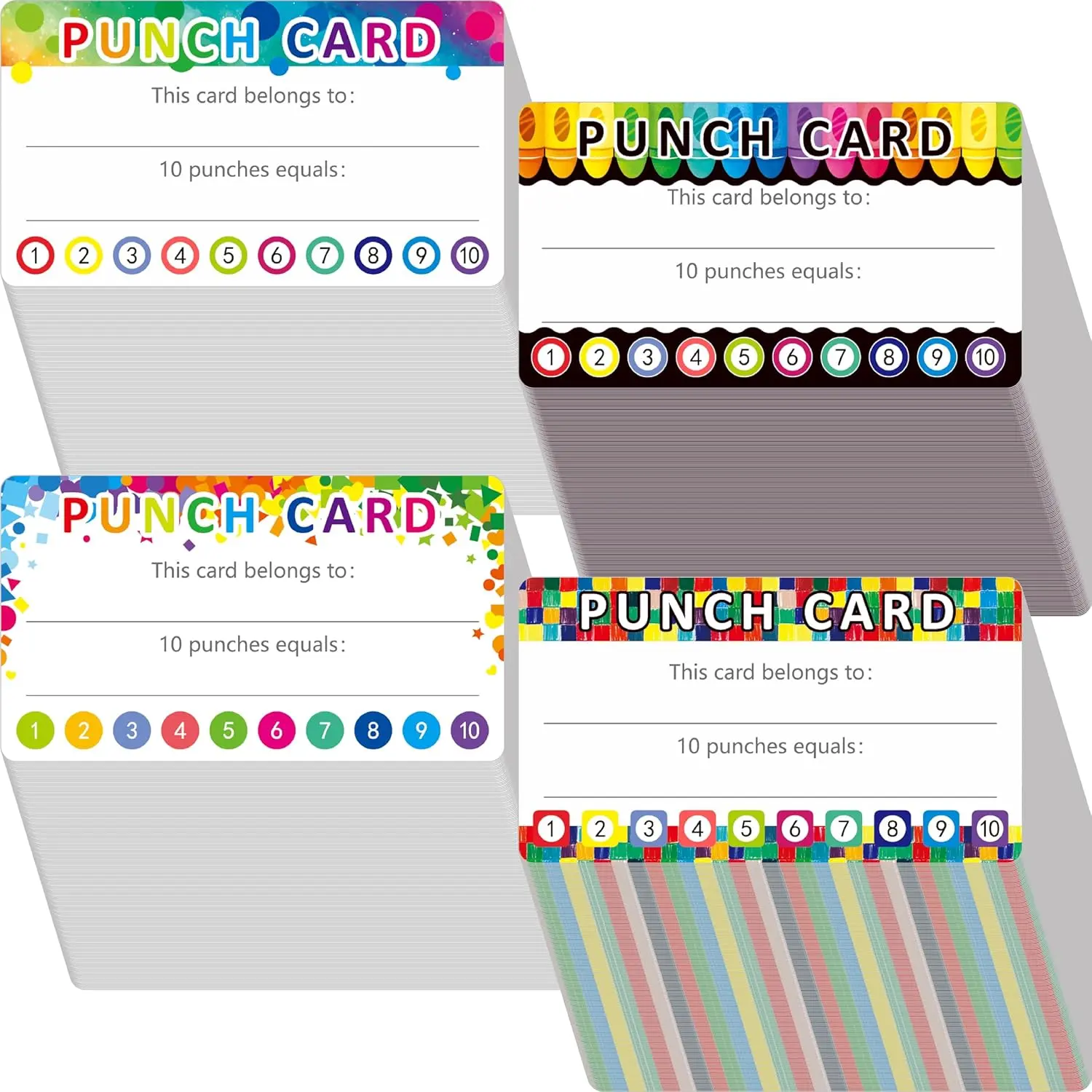 332 count Punch Cards, 4 Designs Incentive Reward Card Student Awards Loyalty Cards for Business, Classroom,  Behavior, Students, Teachers (3.5" x 2")