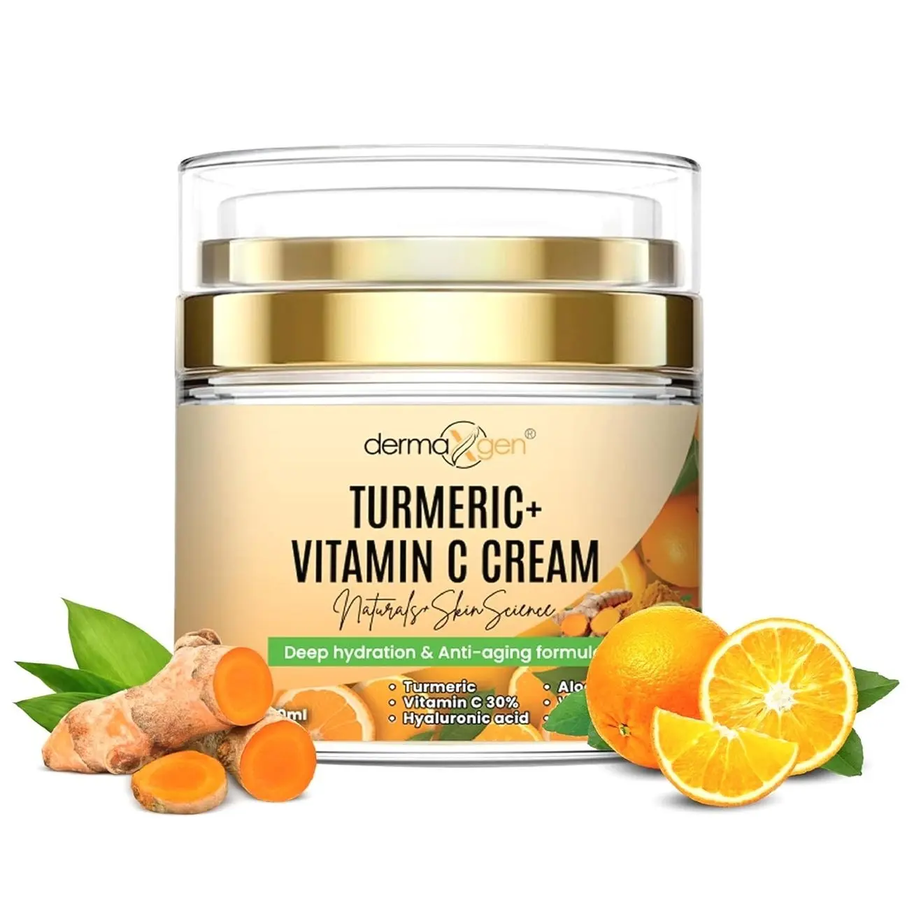 Turmeric Face Cream + 30% Vitamin C Glow Boosting Moisturizer & Skin Repairing, Hydrating with Organic Ingredients Anti-Aging Facial Cream, Normal, Dry, Oily & Combination Skin - 1.7 FL OZ