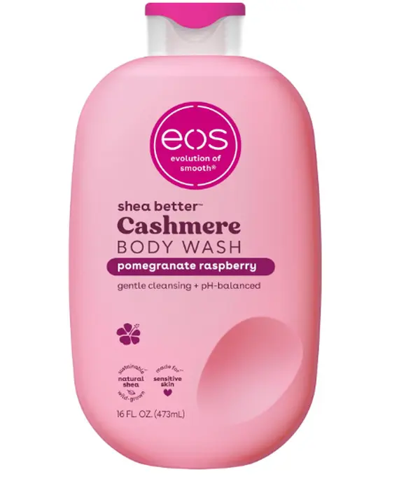 eos Cashmere Body Wash – Pomegranate Raspberry, Moisturizing Body Wash, Creamy Gel Formula, with Shea Butter, Glycerin, Vitamin E, pH Balanced, Sensitive Skin, Vegan, 16 fl oz