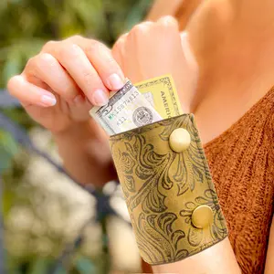 Vegan Leather Wallet for Women - Brown Wrist Wallet