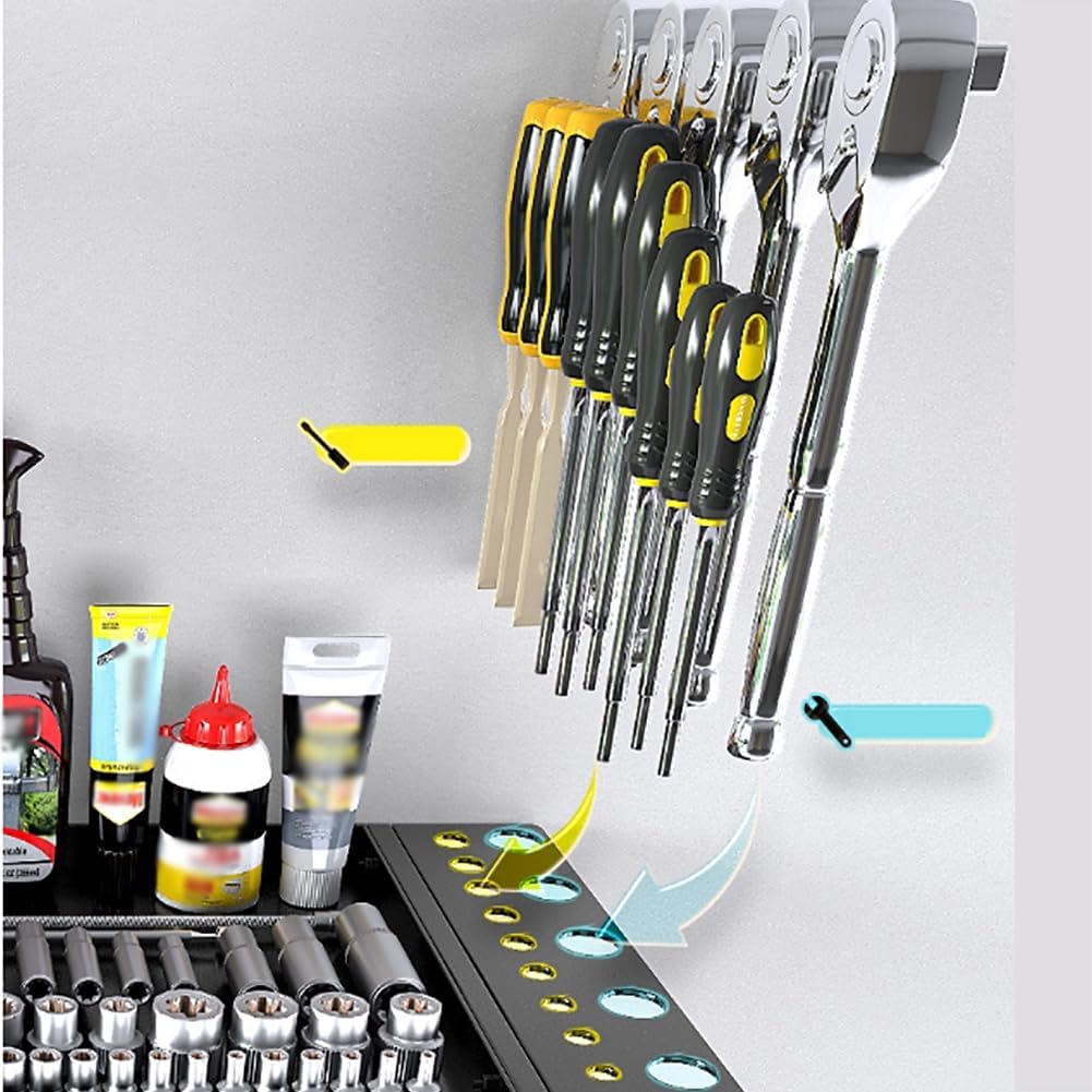 Power Tool Storage Wall Mounted Rack, 4 Layer Power Drill Tool Holder for 4 Power Drill Tools, Heavy Duty Tool Shelf with Side Screwdriver Rack and Hooks for Garage, Workshop