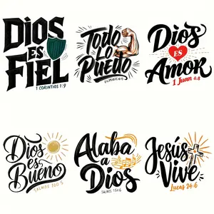 6-Piece Spanish Bible Verse Vinyl Stickers, Durable Washable Heat Transfer Decals for DIY Craft Clothing Accessories Home Decor