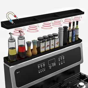 Silicone Magnetic Spice Rack for Kitchen, Candy Kitchen Storage Rack, Strong Magnetic Heat Resistant Spice Rack Organizer for over Stove Oven - (Black)