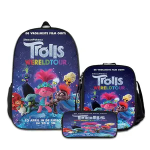 3PCS Trolls-World-Tour-Backpacks for Girls Set, Cute School Backpack for Girls Boys with Lunch Box and Pencil Case, Aesthetic Bookbag for Teens, Lightweight Classic Backpack for Travel, Work, Picnic A-90
