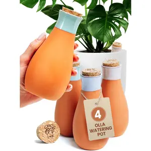 4 count Ollas Terracotta Watering Pots Large - 14 Oz Self Watering Planter Insert Olla Watering System For 1-week Easy To Refill - Clay  Watering Globes For Outdoor & Indoor  [4, Multicolor]