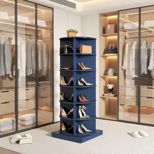 6-Tier Rotating Shoe Rack Tower, 360 Spinning Tower, Free Standing Vertical Shoe Organizer for Living Room Hallway - Holds Over 24 Pairs