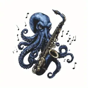 1 Piece of Vinyl Octopus Saxophone Car Sticker - Creative Music Themed Sunscreen Car Sticker, Blue Jazz Design with Notes, Fashionable Vehicle Decoration, Music Themed Decoration | Fun Art Style, Octopus Decoration