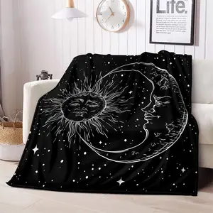 Boho Style Moon & Star Pattern Printed Blanket, 1 Count Soft Comfortable Throw, Air-conditioned Room Blanket, Warm Nap Blanket for Home Office, Gift for Friend and Family