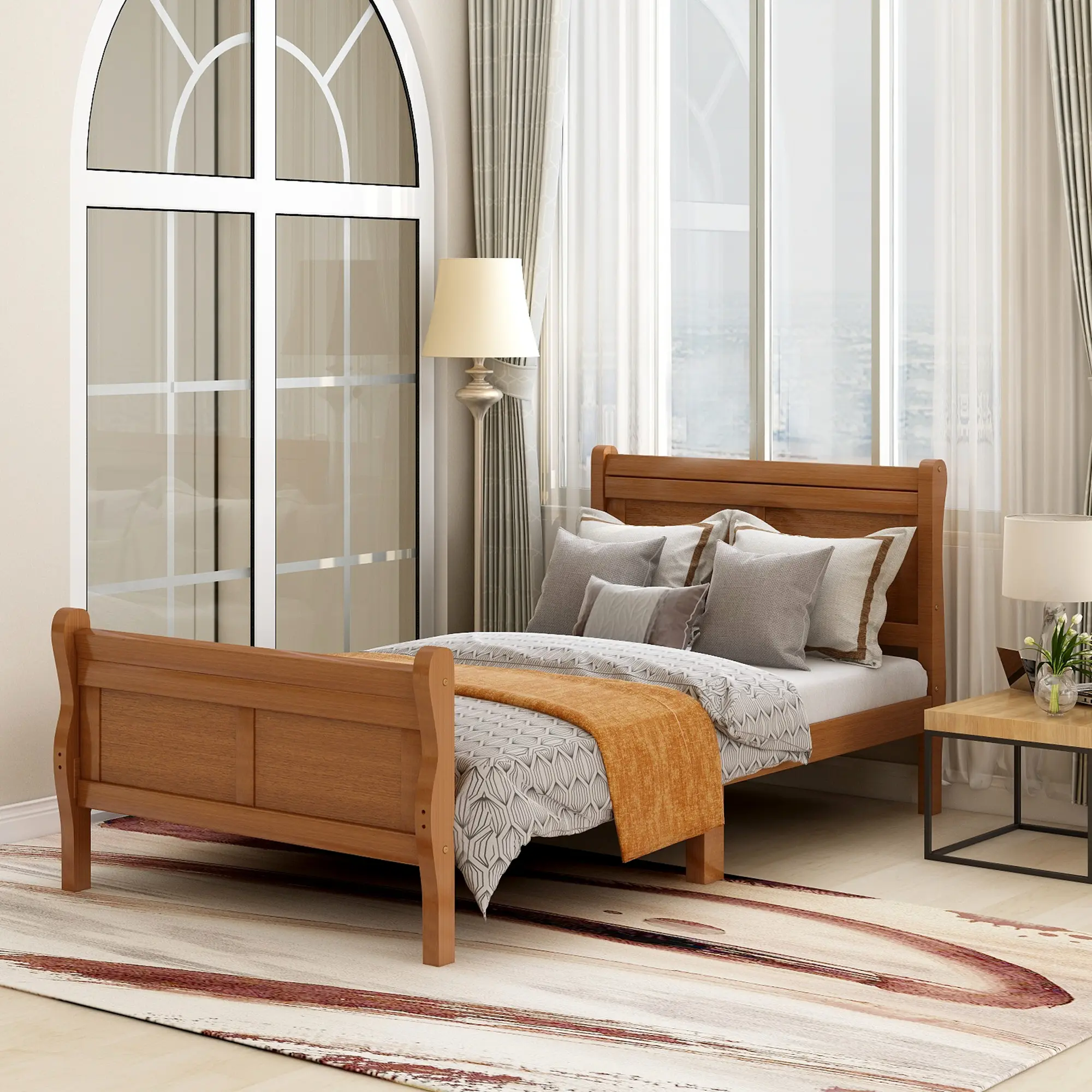 Dreamzon Wood Platform Bed Twin Bed Frame Mattress Foundation Sleigh Bed with Headboard/Footboard/Wood Slat Support