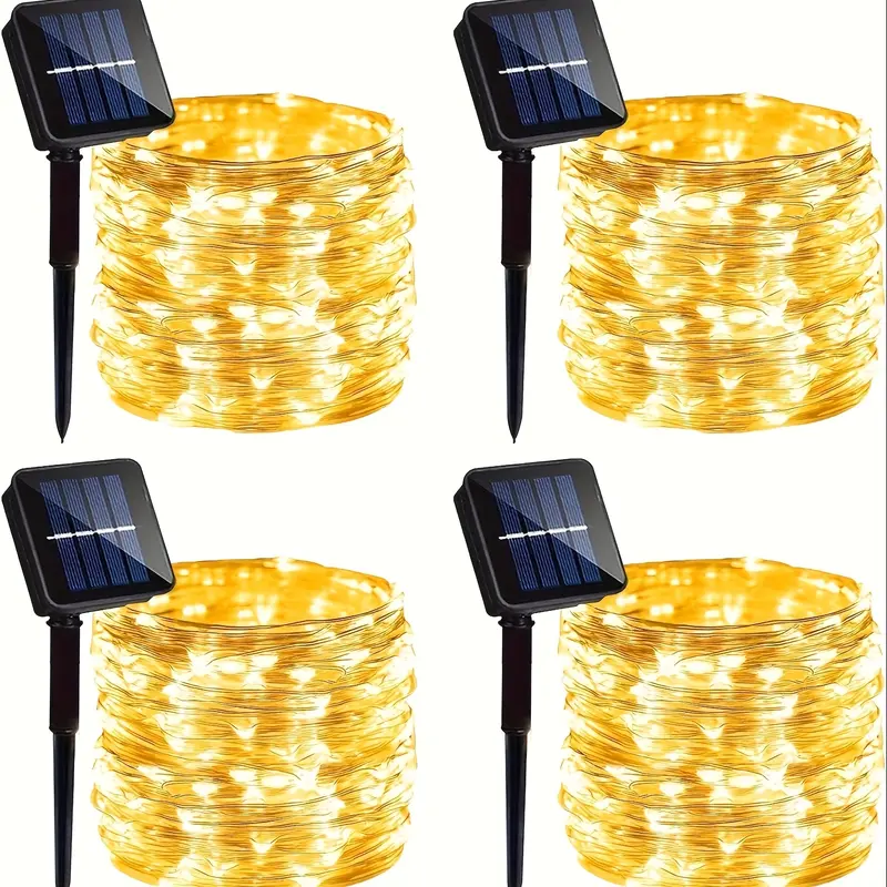 4-Pack Solar Outdoor Twinkle LED String Lights - 132Ft 400 LED Silver Wire Strips, Solar-Powered, 8 Modes, Waterproof for Garden, Wedding, Patio Decor, Party Use, Home Improvement