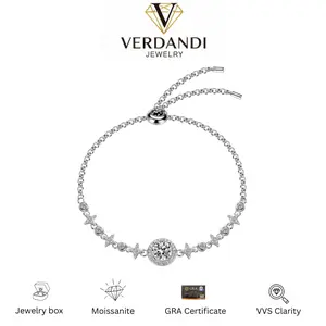 VERDANDI Moissanite Star Bracelet for Women Adjustable Lab-Created 1 carat Luxury 925 Sterling Silver Round D VVS1 Bracelet for Engagement Jewelry Gift