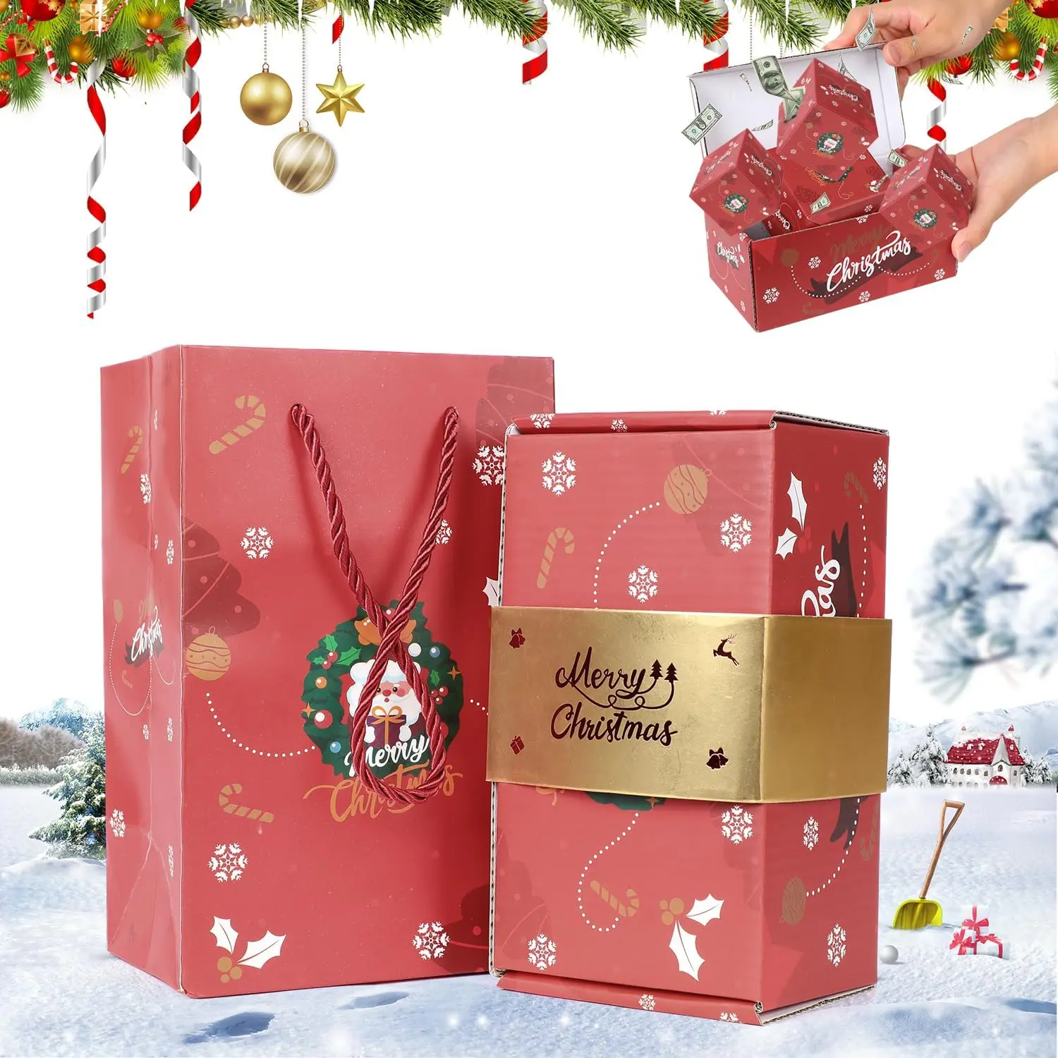 DIY 12-Box Set Money Explosion Gift Box - Unique Folding Bouncing Red Envelope with Confetti Burst for Birthday, Proposal (Red), 12 Boxes Set