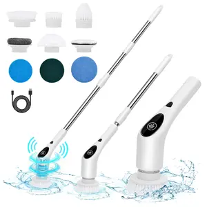 Electric Spin ScrubberCordless Shower Scrubber, CleaningBrush, with 8 Replaceable BrushHeads and 3 Adjustable ExtensionHandle, 2 Adjustable Speeds forBathroom, Kitchen, Tub, Tile, Floor,Toilet, Household Cleaning SuppliesAccessories durable