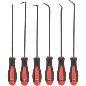 Extra Long Precision Hook and Pick Set, 6- Set, Chrome Vanadium Steel Shaft, for Remove Hoses and Gaskets, Auto and Electronics Maintenance Tools