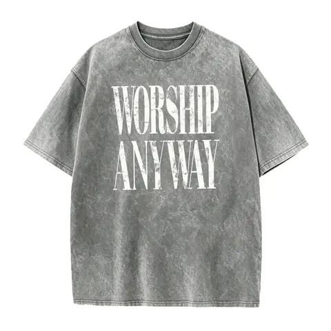 Women's Christian Worship Anyway Vintage Fitted Round Neck Cotton Shirt - Smooth, Solid, Seamless Fabric, All Seasons, Cold Wash, Faith-Based Casual Top