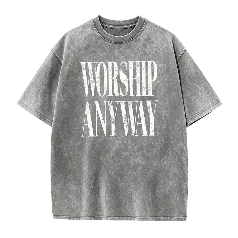 Women's Christian Worship Anyway Vintage Fitted Round Neck Cotton Shirt - Smooth, Solid, Seamless Fabric, All Seasons, Cold Wash, Faith-Based Casual Top