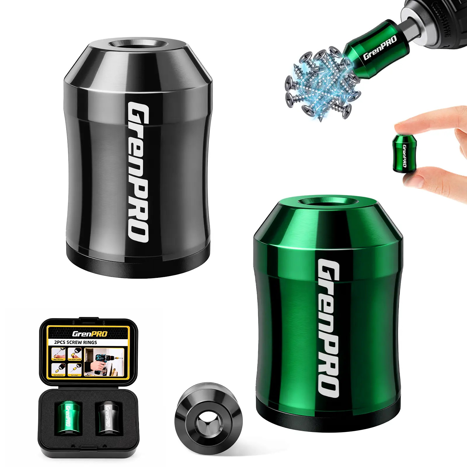 GrenPro Magnetic Screw Ring - 1/4 in Anti-Drop Magnet Universal Detachable Drill Bit Magnetizer for Hex Screwdrivers, Power Bits, Impact Wrenches, Home Improvement Strong Adhesion