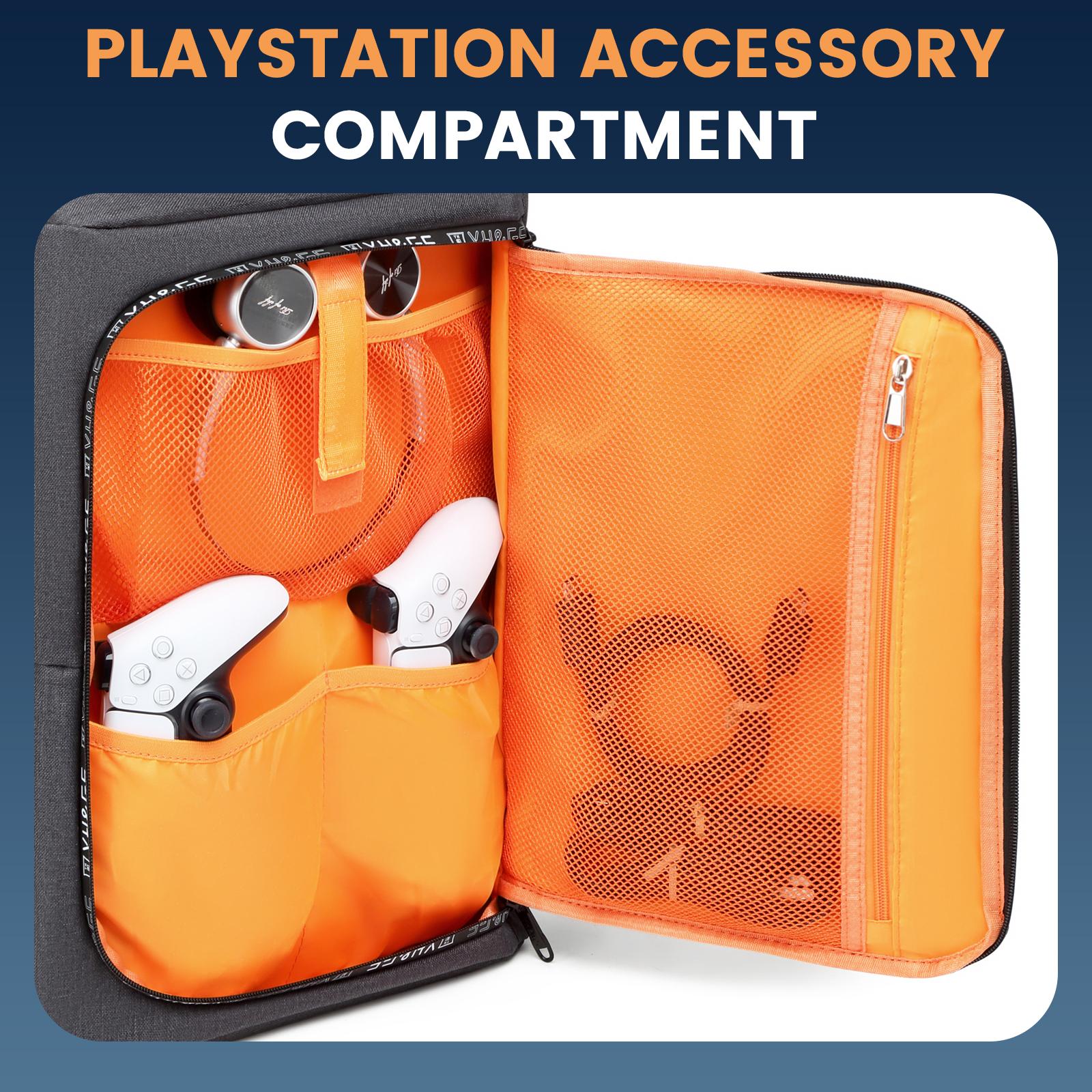 PS5 Game Console Backpack with Thick Pad, Shock-Cushioned Drop-Proof Design, Compartmentalized Storage for Controller, Headset & Controller Accessories, Portable Travel Carry Bag