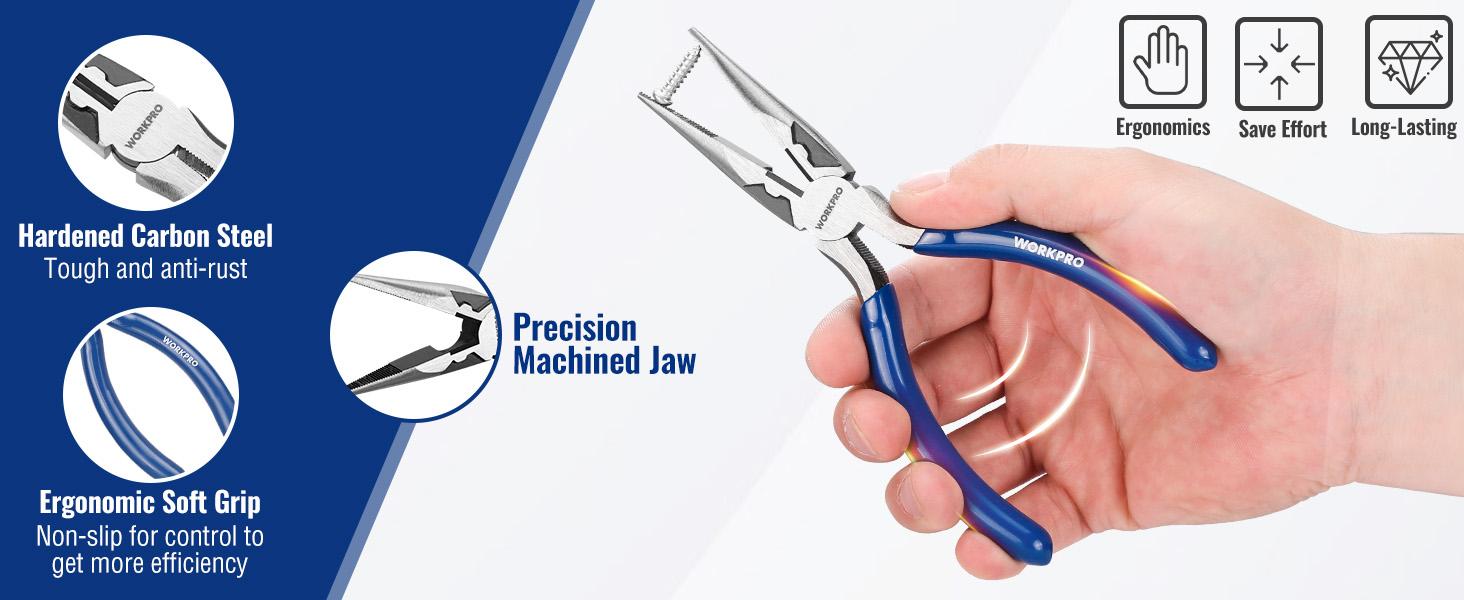 #backtoschool WORKPRO Pliers Set, Professional Hand Tool Pliers – 6" Needle Nose, 6" Slip Joint, 8" Groove Joint & 6" Diagonal Cutting Plier, for Home & Electrical Work
