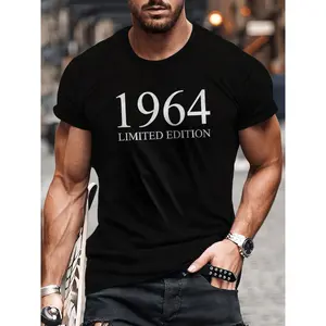 Men'S 1964 Limited Edition Cotton T-Shirt, Casual Crew Neck, Slight Stretch Knit Fabric, Regular Fit, with Applique Detail, for Summer Tee,Made in USA