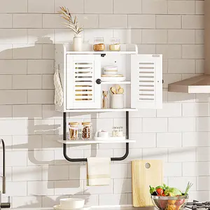 HOOBRO Medicine Cabinet, Double Doors Bathroom Wall Cabinet with Towel Bar, Adjustable Shelf, 2 Hooks, Over The Toilet Storage Cabinet, for Bedroom, Kitchen, White #SummerVibes