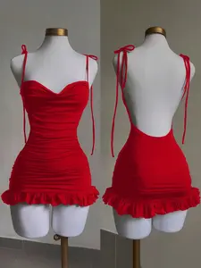 Red Mini Dress: Sexy Backless Tie-Up for Women's Night Out