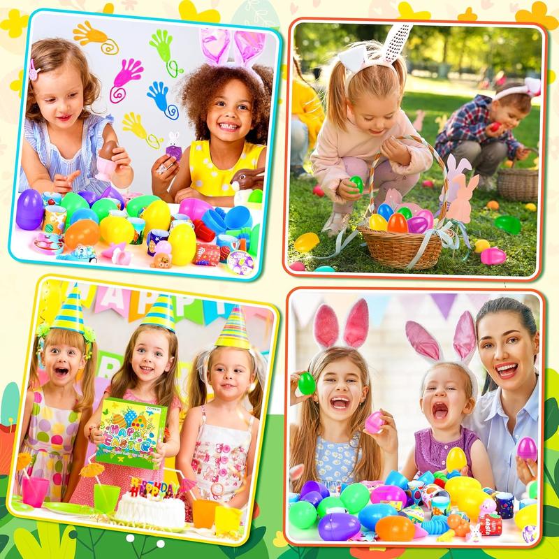 120 Pcs Prefilled Plastic Easter Eggs Filled with Assorted Toys Stickers Inside for Kids Boys Girls Toddlers Easter Theme Party Favors Easter Eggs Hunt Basket Filler Stuffers Classroom Prize Supplies