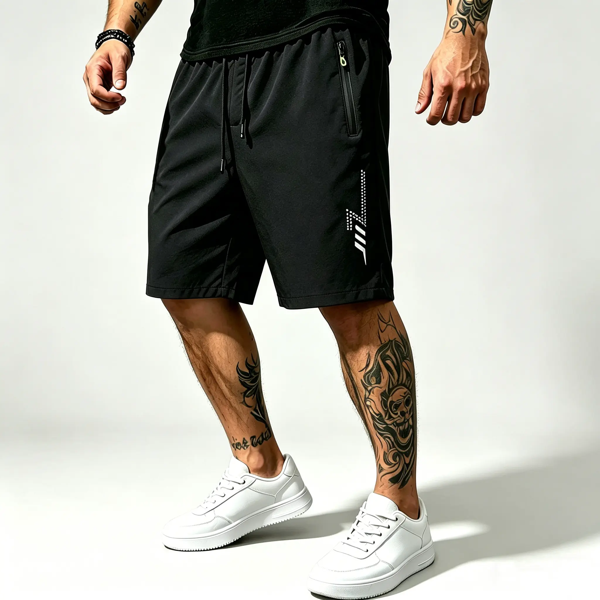 Men's Lightning Print Athletic Shorts, Comfortable Quick Dry Breathable Fabric for Hiking & Running, Above the Knee with Zipper Pockets, 2XL
