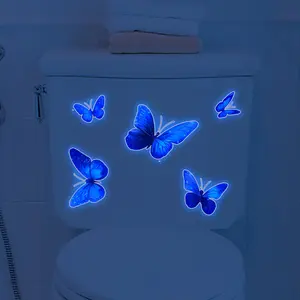 A new-style glitter gradient butterfly blue luminous toilet wall sticker (15*15cm) for bathroom decoration, background beautification with blue light Bathroom Decor Supplies (YCL18507-YC)