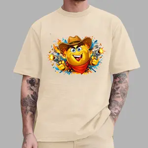 Funny Cowboy Emoji T-Shirt Wild West Graphic Tee -Trendy Streetwear USA