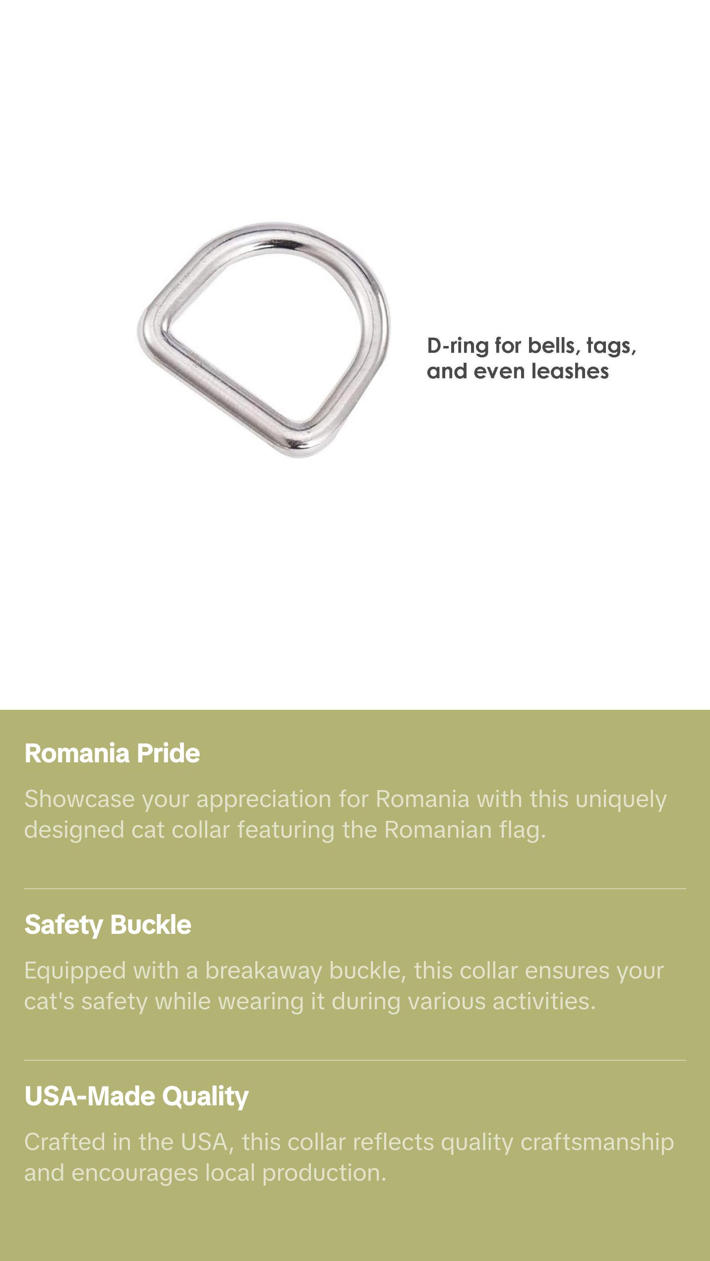 Cat Collar with Romania Flag | Great For National Holidays, Festivals, Parades, Sporting Events, Pride Events