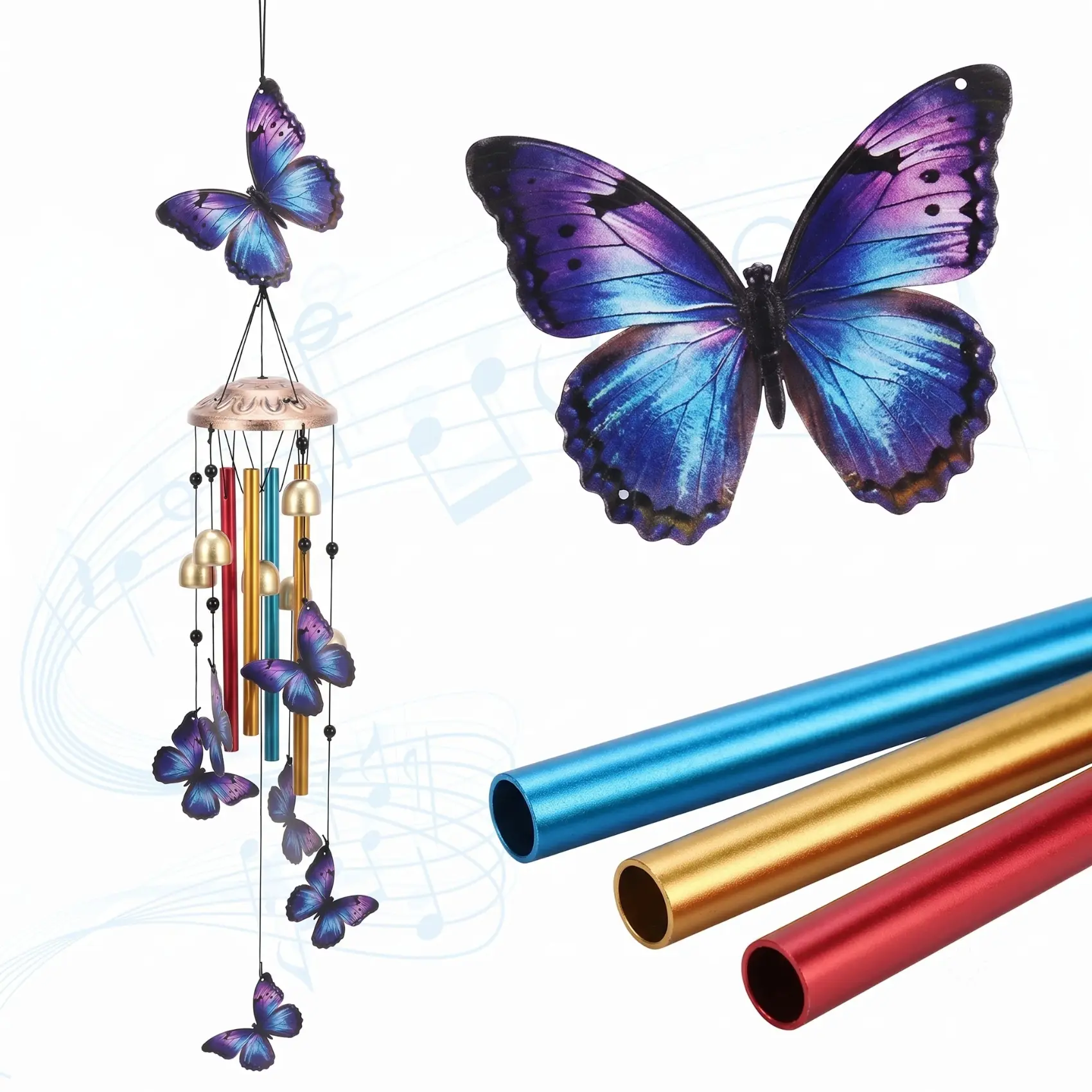 Butterfly Wind Chimes for Outside, Black Metal Windchimes Outdoors, Butterflies Gifts for Women/Men, Garden/Yard Decor, Memorial/Birthday Gifts for Grandma/Mom, Durable Chimes for Outdoors