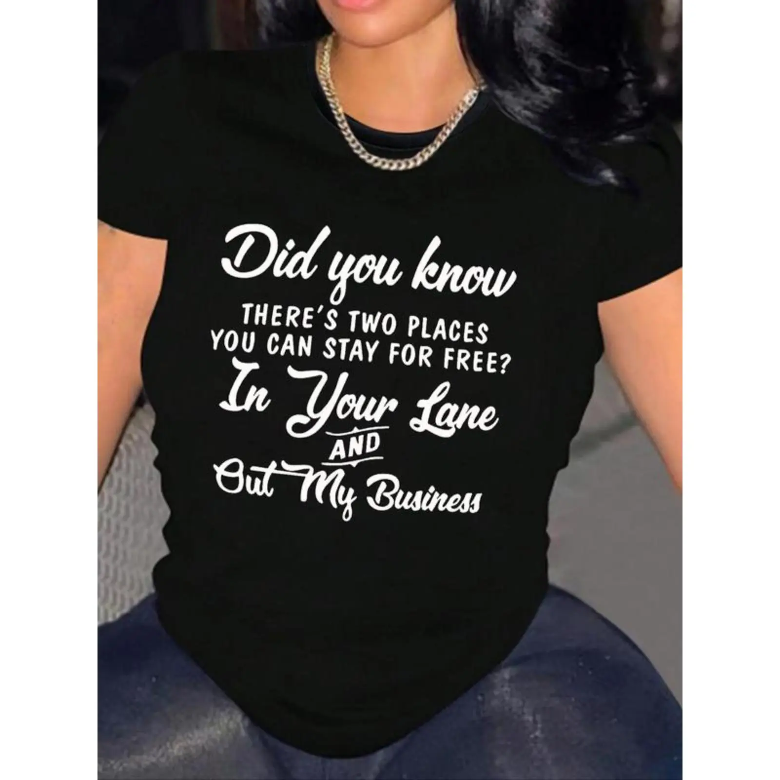 Women's Fashion 100% Cotton Short-Sleeve Crew Neck Tee - Casual Letter Print Front Top with Hangable Fold Design, Custom Print Order Available for Summer Vacation Wear
