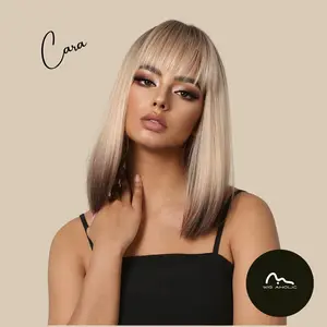 CARA 【WA-LA2067-1】12inches BOB Wigs  White Brown Gradient Hair Wig Full Machine Glueless Christmas Vibe Party Daily